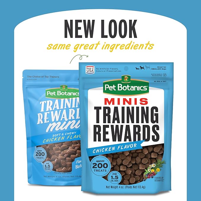 Pet Botanics 4 oz. Pouch Training Rewards Mini Soft & Chewy, Chicken Flavor, with 200 Treats Per Bag, The Choice of Top Trainers (Pack of 2)