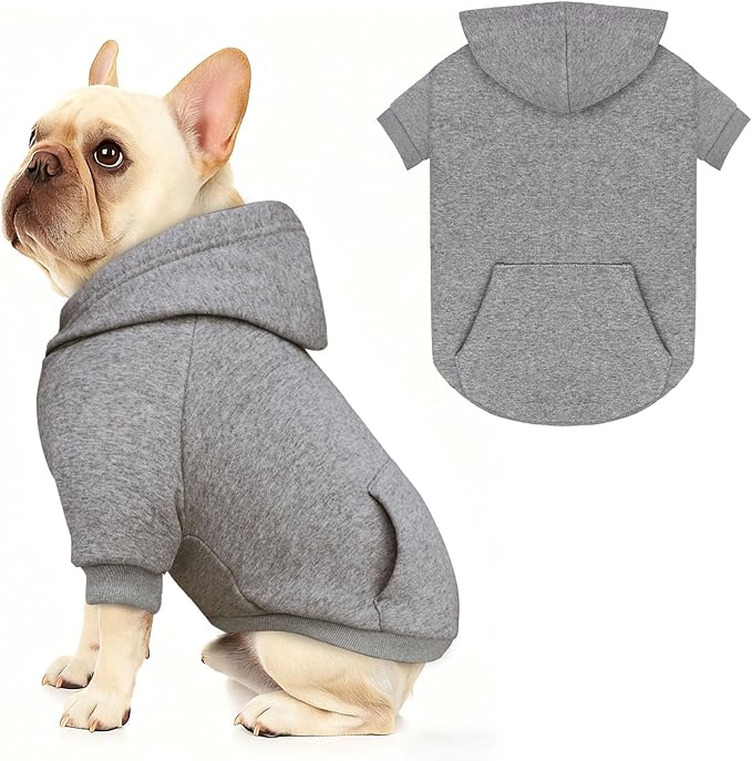 Dog Sweaters,Dog Hoodie,Cozy Fleece Interior Sweatshirt with Hood & Pocket,Leash Hole,Pet Clothes Sweater for Small,Medium,and Large Dogs,Grey&XL