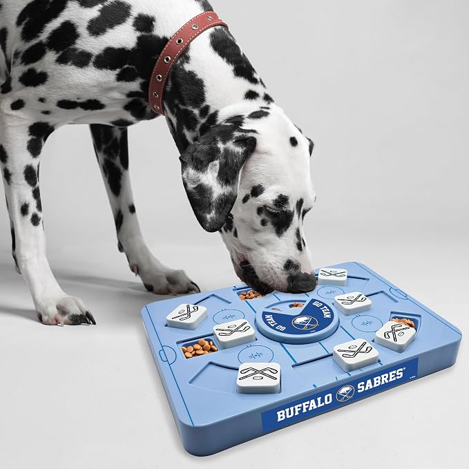 Pets First NHL Buffalo Sabres Large Puzzle Toy, New Size, Interactive Dog Treat & Slow Feeding Toy