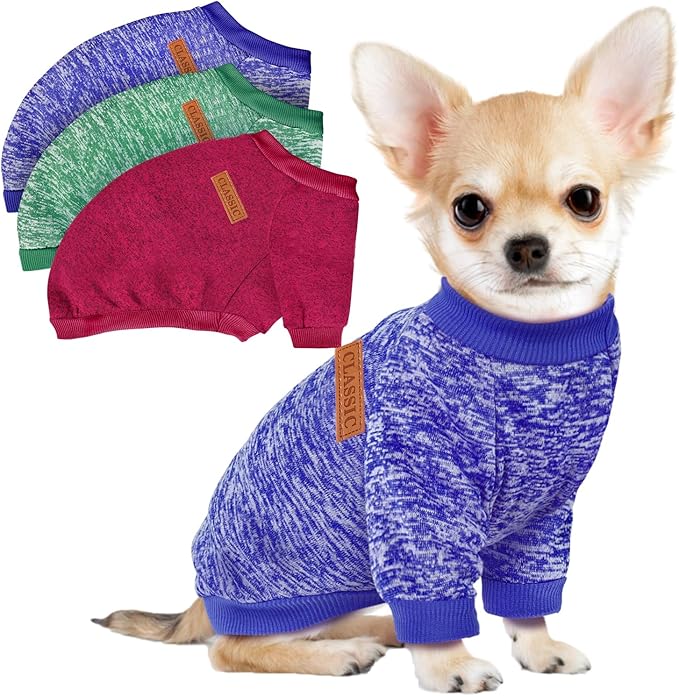 3 Pack Dog Sweaters for Small Dogs Girl Boy Winter Fleece Clothes Warm Soft Dog Sweatshirt Outfit for Dogs Cats Pet Apparel (Green, X-Small)