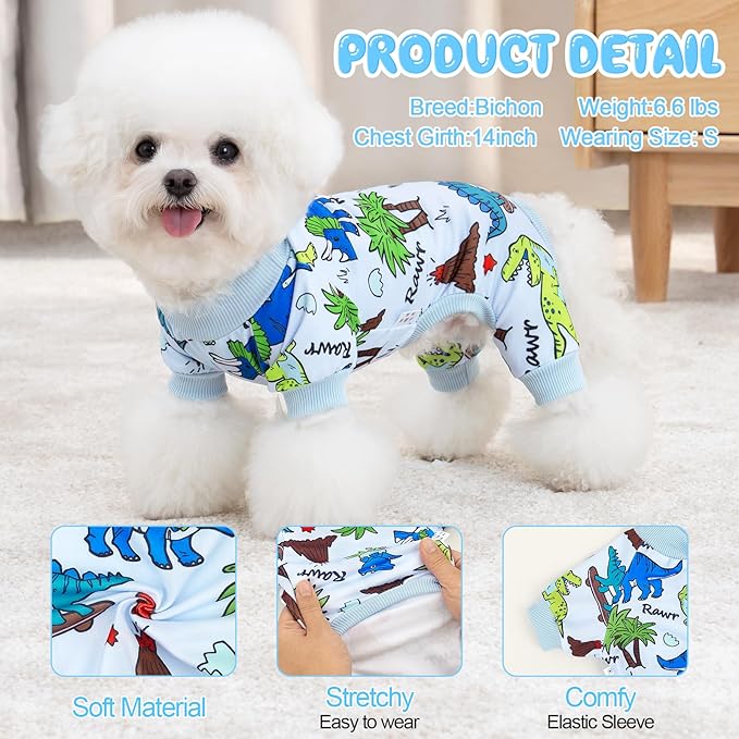 XPUDAC 4 Pack Dog Pajamas for Small Medium Sized Doggie Comfy Strechy Dog Pjs for Boy Puppy Clothes Cat Onesies Pet Outfits, 88-2XL