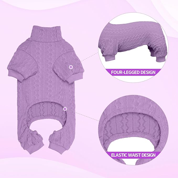 Dog Sweater Turtleneck Knitted Pet Clothes Solid Color Puppy Sweater Warm Dog Sweaters for Small Medium Dogs(Purple&S/M)