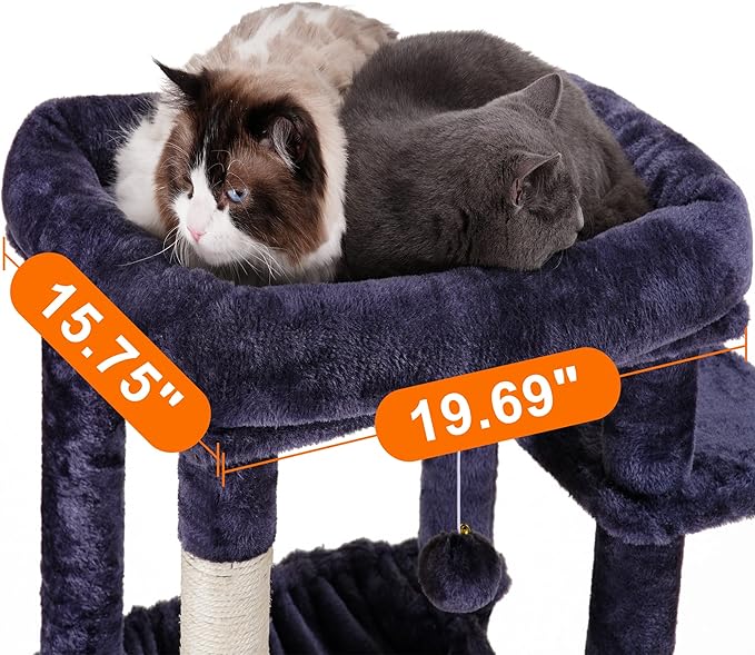 Heybly Cat Tree for Large Cats 20 lbs Heavy Duty,69 inches XXL Cat Tower for Indoor Cats,Multi-Level Furniture Condo with Big Padded Plush Perch,Cozy Basket HCT031G