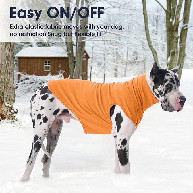 IECOii XXL Dog Sweater - Stretch Fleece Vest with Turtleneck,Orange,XX-Large, Warm Christmas Winter Pullover for Large Dogs Pitbulls, Turtleneck Dog Fleece Sweater Coat Cozy Pet Pajamas Sweatshirt