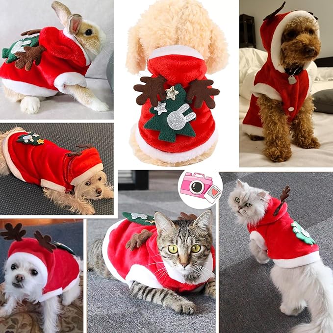 Dog Christmas Costumes, Pet Cold Weather Sweater Coat, Puppy Santa Claus Reindeer Outfit Winter Hoodie Warm Vest Clothes, Jumpsuit Apparel for Small Medium Dogs Cats Party Cosplay (Large)