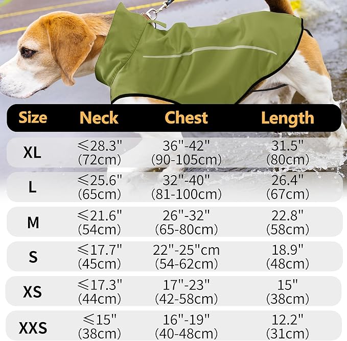 Mile High Life Dog Raincoat, Adjustable Waterproof Reflective Rain Jacket for Small Medium Large Dogs, Lightweight Breathable Pet Rain Coat with Leash Hole(Lime Yellow,XS Chest 17-23")