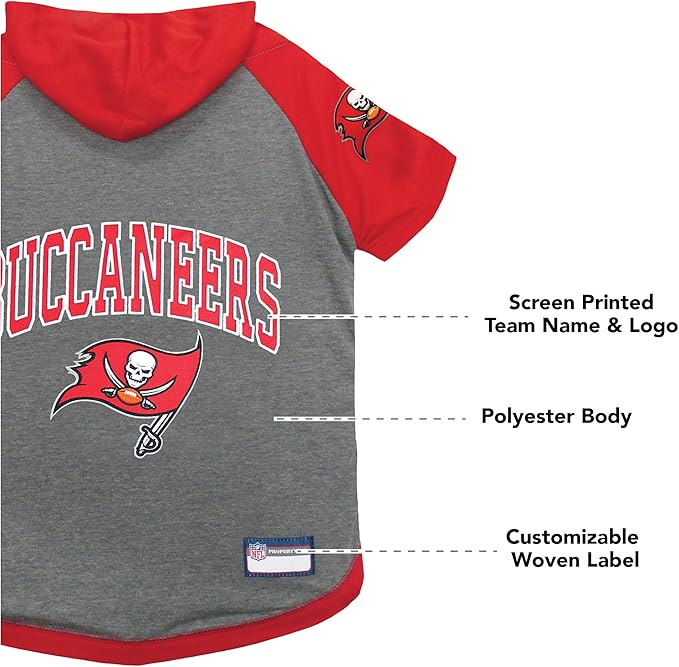 Pets First TBB-4044-MD NFL Tampa Bay Buccaneers Hoodie for Dogs & Cats. | NFL Football Licensed Dog Hoody Tee Shirt, Medium| Sports Hoody T-Shirt for Pets | Licensed Sporty Dog Shirt.