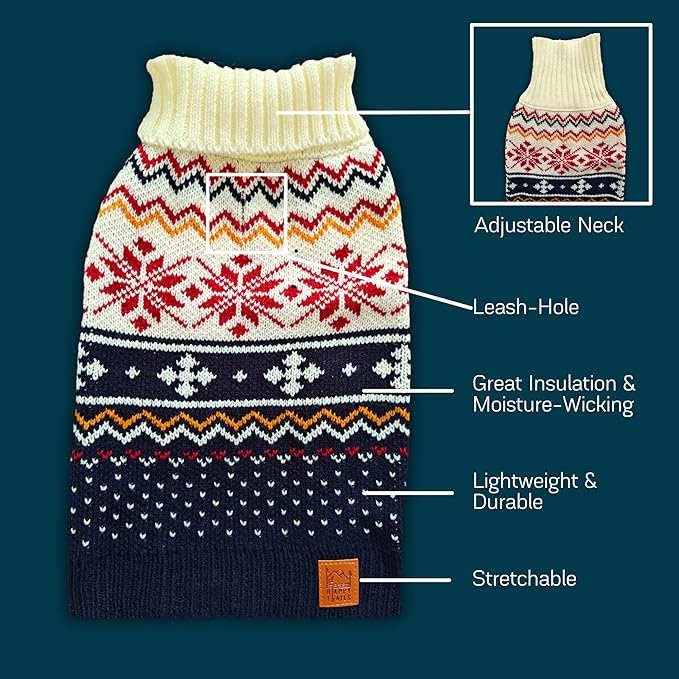 Cozy Dog Sweater for Outdoor Adventures—Breathable & Insulating Knit—Classic Fit—Backpacking Gear for Dogs—Dog Hiking Gear—Dog Camping Gear (Small, Nordic)