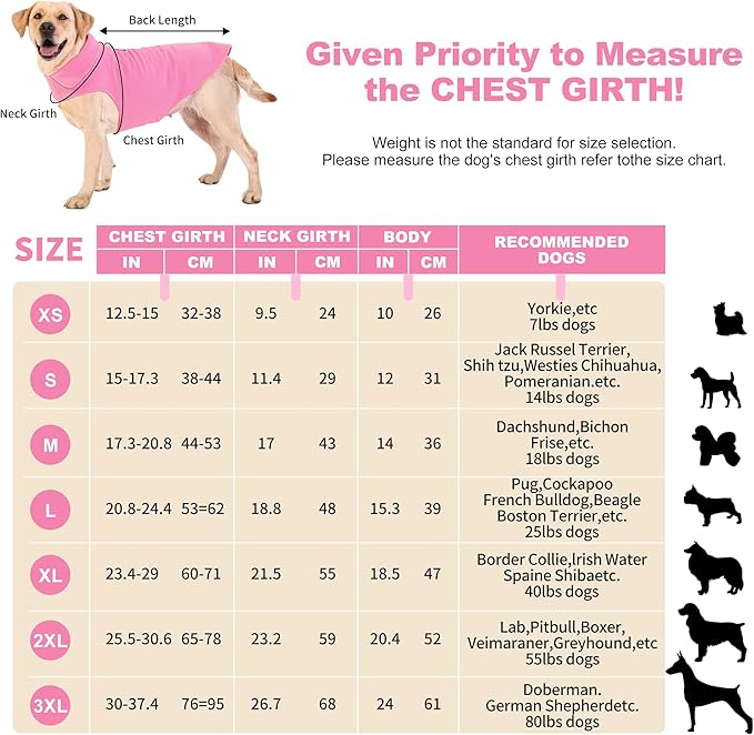 Fleece Dog Coat Winter Pet Jacket Reflective for Cold Weather for Large Medium Small Dogs(Pink,S)