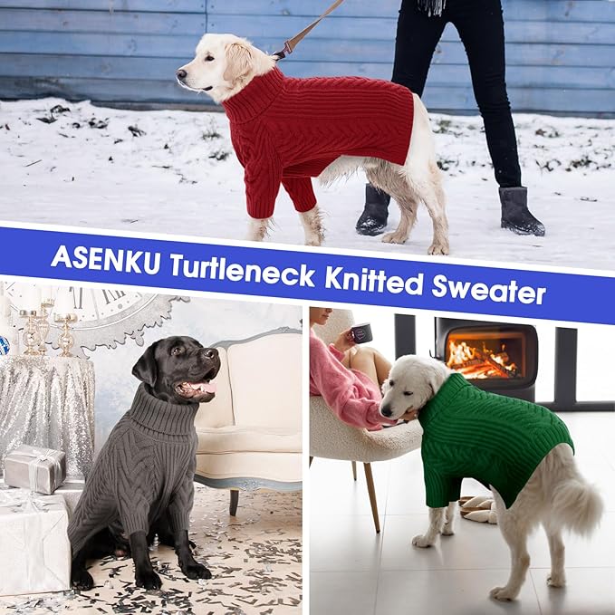 ASENKU Dog Sweater, Dog Sweaters for Medium Dogs, Warm Pullover Doggie KnitTurtleneck Warm Clothes for French Bulldog, Boston Terrier（Dark Green, L）