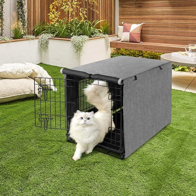 Seiyierr Dog Crate Cover - Kennel Cover Fit for 24 Inch Dog Crate, Double Door Polyester Crate Cover for Wire Dog Crate Indoor Outdoor Protection, Grey