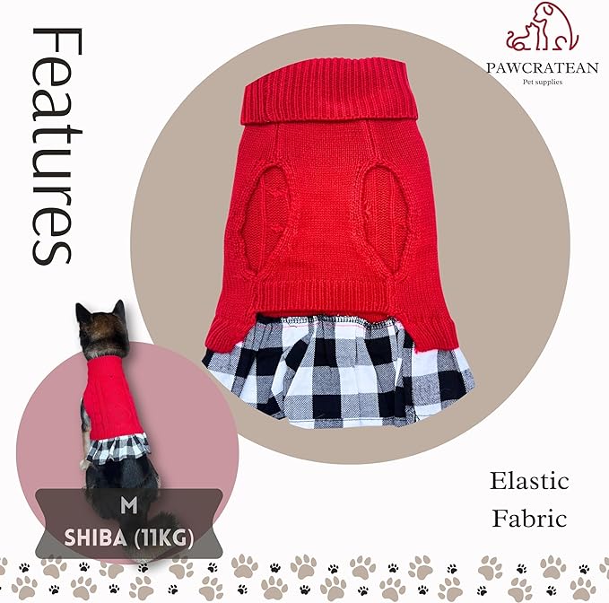 Cute Sweater for Dogs and Cats Soft Flannel Pet Outfit Warm and Cozy Animal Hoodie Small to Large Pet Clothes for Halloween Parties and Everyday Wear (Small, Red Dress)