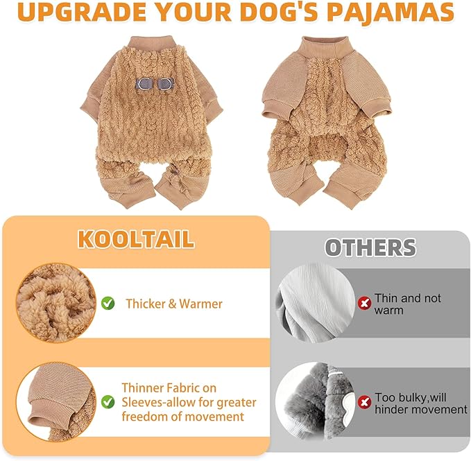 KOOLTAIL Small Dog Pajamas - Fleece Dog Sweater with Leash D-Ring, Warm Winter Cold Weather Coats for Puppy Cats Small Medium Dogs, Super Soft Stretchable Pet Jumpsuit Clothes for Boys Girls, Beige M