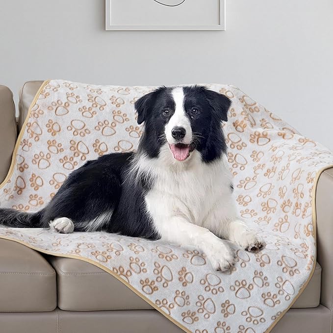 Stuffed Beige Premium Soft Dog Blankets for Large Dogs, Calming Indoor Cat Blanket Washable for Bed Couch Protection, Dog Essentials 42 * 65 inches