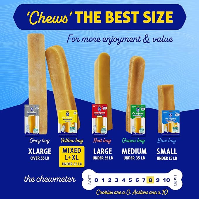 Himalayan Dog Chew Original Yak Cheese Dog Chews, The Better-For-You Chew, 100% Natural, Long Lasting, Healthy Safe Dog Treats, Lactose & Grain Free, Protein Rich, For Dogs 65 Lbs & Smaller, 3-Count