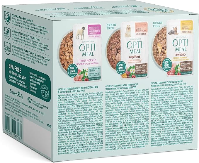 Optimeal Wet Dog Food Small Breed Variety Pack - Grain Free Recipe High Protein Tender Morsels in Aspic Made with Natural Ingredients for Adult Dogs, Premium Nutrition Pouches - 3oz Pouch (Pack of 12)