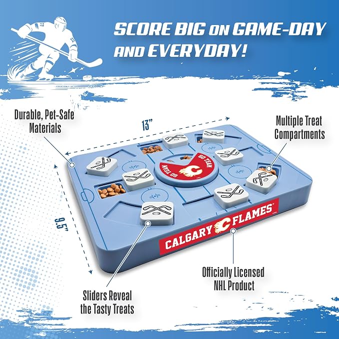 Pets First NHL Calgary Flames Large Puzzle Toy, New Size, Interactive Dog Treat & Slow Feeding Toy