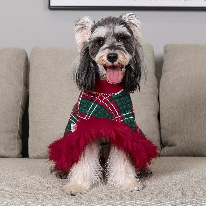 Dog Sweater Cloak, Pearl Cotton Bouclé Yarn Puppy Sweater, Cold Weather Coat Knitwear for Small Dogs, Classic Turtleneck Thick Dog Clothes with Thick Fluff DS-DP01XS