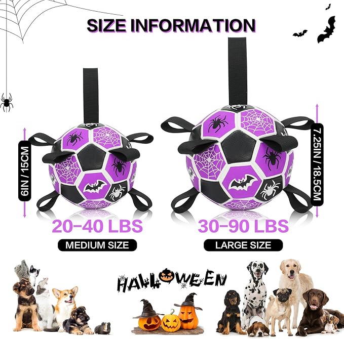 Dog Toys Balls, Dog Soccer Ball with Straps, Dog Birthday Gifts, Durable Balls for Small Medium Pet, Puppy Outdoor Toy, Pet Training Soccer Ball, World Cup Soccer (6 Inch) (Spider, Medium)