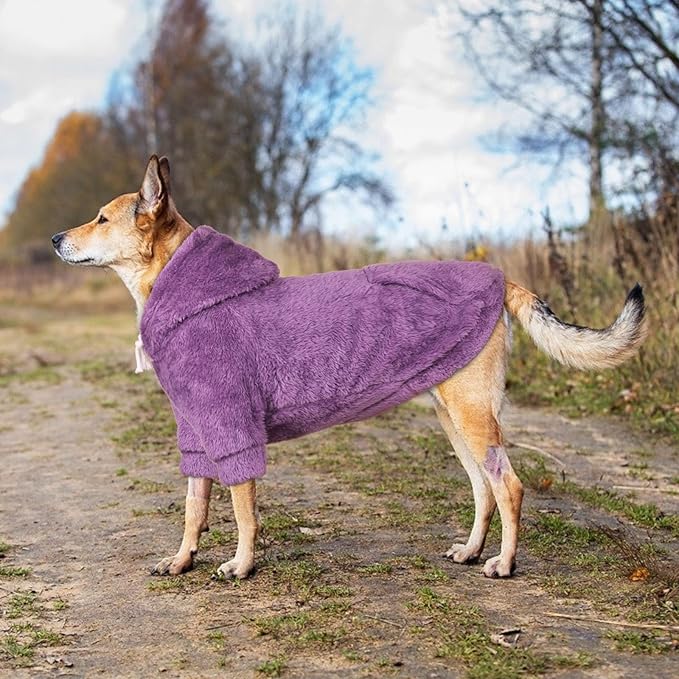 3XL Dog Sweaters for Large Dogs,Dog Hoodie,Warm Fuzzy Fleece Sweatshirt with Hood & Pocket,Leash Hole,Cozy Cold Weather Pet Clothes Sweater Hoodie for Large Dogs(Purple,3XL)
