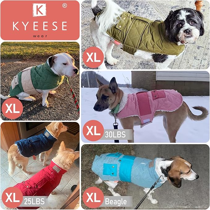 KYEESE Dog Coat Soft Pet Sweater for Cold Weather Thick Cat Clothes with Pocket Windproof Dog Coats for Small Dogs Waterproof Dogs Jacket with Fleece Lined Warm Pet Winter Puffer Coat with Leash Hole