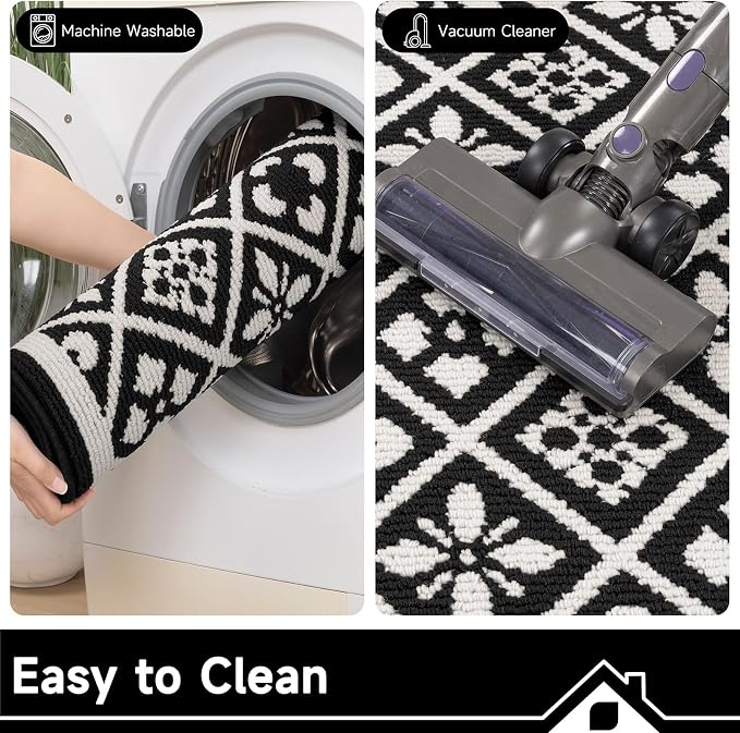 Ileading Hallway Runner Rug 2.6'x12' Heavy-Duty Durable Entryway Floor Mat with Non Slip Rubber Backing for Busy Traffic Extended Indoor Doormat Machine Washable Kitchen Throw Rug for Corridor(Black)