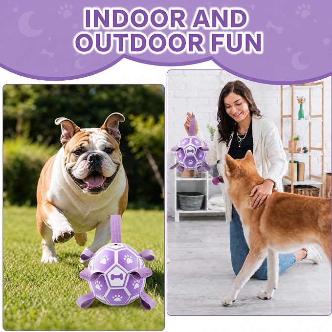 Dog Toys Balls, Dog Soccer Ball with Straps, Dog Birthday Gifts, Durable Balls for Small Medium Pet, Puppy Outdoor Toy, Pet Training Soccer Ball, World Cup Soccer (7.25 Inch) (Purple, Large)