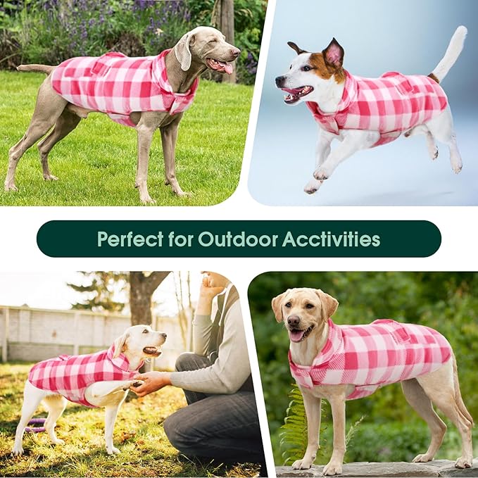 Kuoser Dog Winter Coat, Windproof Dog Fleece Jacket British Style Plaid Cold Weather Doggie Vest Coats, Reversible Cozy Warm Pet Clothes Apparel for Extra Large Size Dogs XXXL