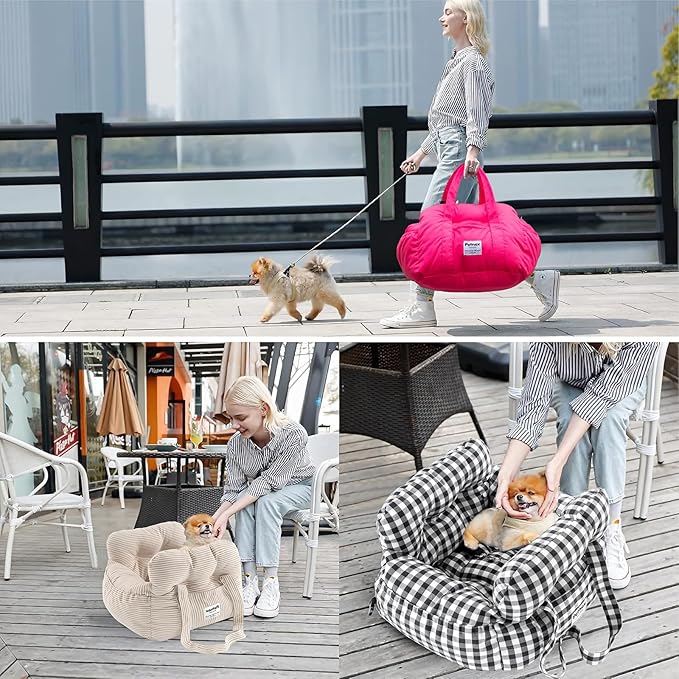 Dog Car Seat for Small Dogs, Portable Puppy Car Seat of Easy Installation, Fashionable Pet Carrier Bag with Large Pockets, Machine Washable Dog Booster Seat (Khaki)