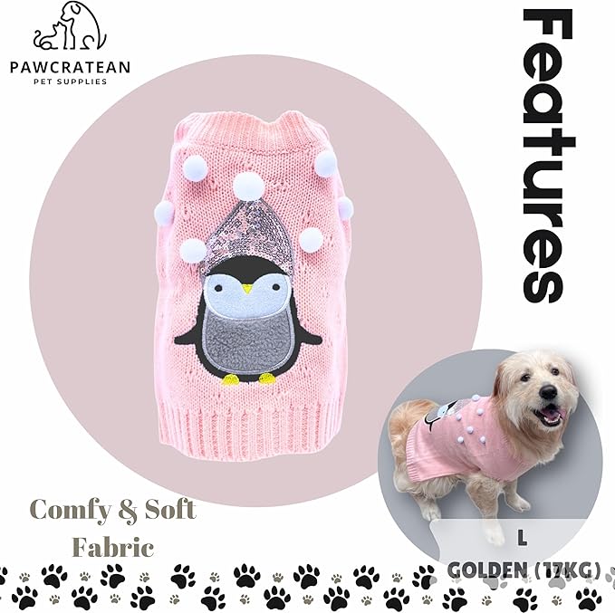 Cute Sweater for Dogs and Cats Soft Flannel Pet Outfit Warm and Cozy Animal Hoodie Small to Large Pet Clothes for Halloween Parties and Everyday Wear (Medium, Pink Pinguin)