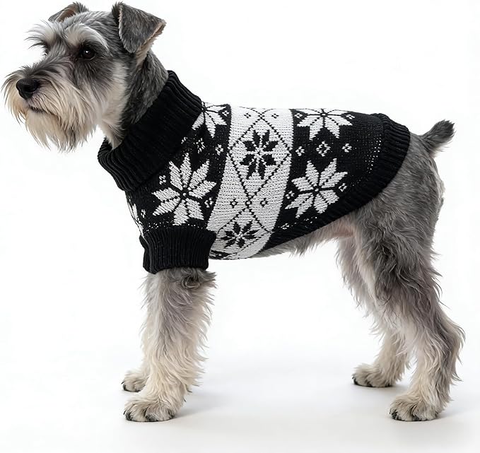 Small Dog Cold Weather Sweaters – Warm Knit Turtlenecks, Cozy Pet Pullovers Dog Clothes with Leash Hole for Chihuahua Bulldog Pug Beagles (Black/White, Small)