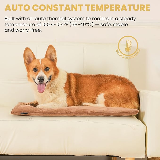 PetTemp Large Pet Heating Pad for Cats Dogs Indoor & Sheltered Outdoor Waterproof Heated Dog Bed Heated Cat Bed Chew Resistant Cord Constant Temperature Brown 26 x 20 Inch