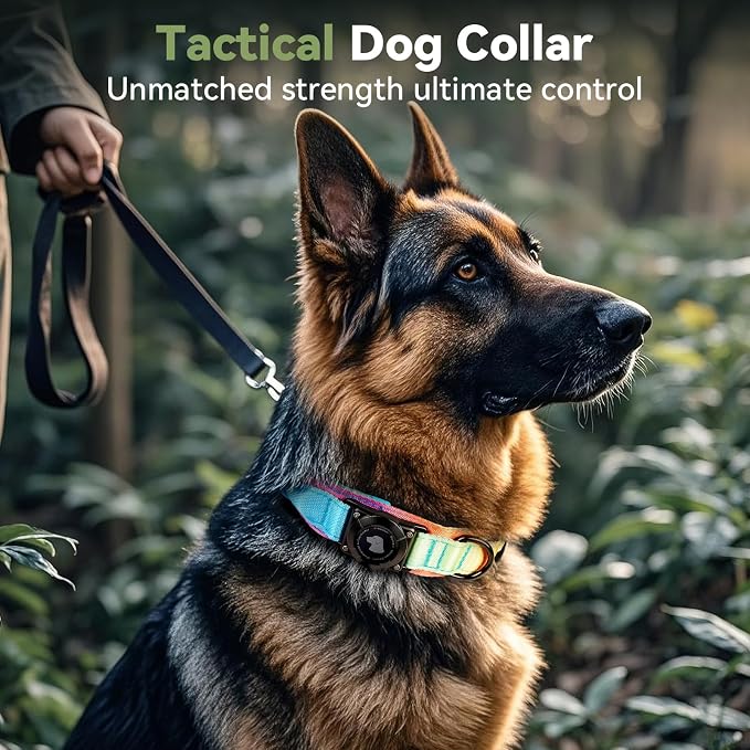 2026 Upgrade Waterproof Tactical AirTag Dog Collar, Built in AirTag Holder | Comfortable Control Handle, Quick Release Metal Buckle, Durable 1000D Nylon, For Medium to Large Dogs, Pastel lcing,XL