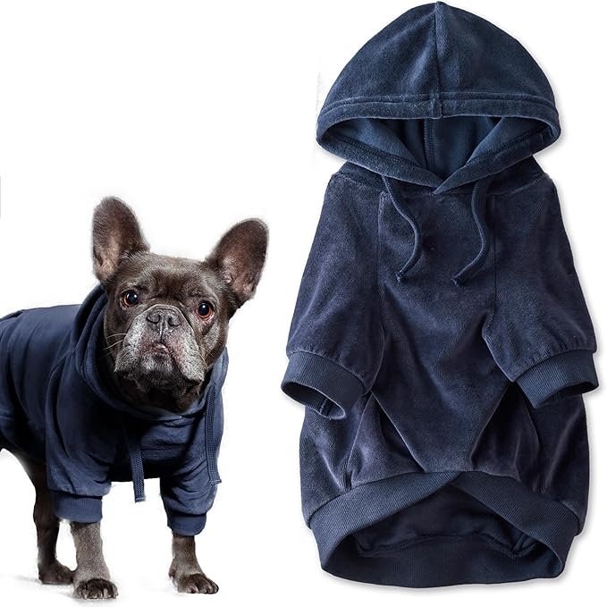 Cooper II Organic Cotton Velour Dog Hoodie Pet Coat for Small, Medium and Large Dogs, Navy, X-Large (55-80 lbs)