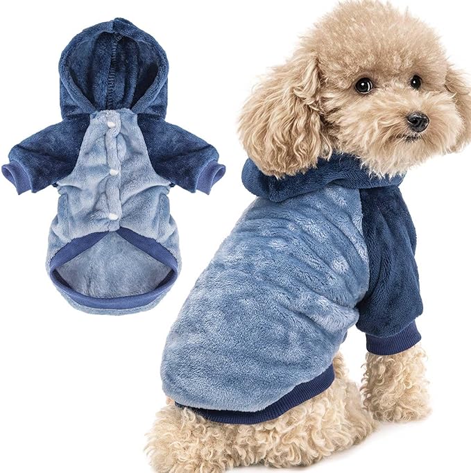 FabriCastle Dog Hoodie Sweater for Small Dogs Boy and Girl, Dog Clothes S XS XXS Puppy Sweatshirt, Pet Outfit, Cat Clothing Super Soft Warm Snap On Closure (Blue-Navy, XX-Small)