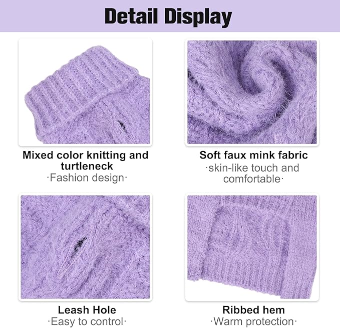 BEAUTYZOO Small Dog Sweater -Turtleneck Pullover Classic Cable Knit Fuzzy Winter Coat Dog Cold Weather Clothes for Small Medium Dogs Puppy Girl Boys,Purple M