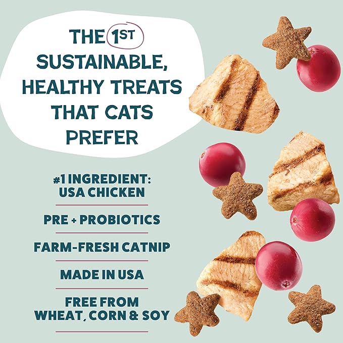 Shameless Pets Crunchy Cat Treats - Kitty Treats for Cats with Digestive Support, Natural Kitten Treats with Real Chicken, Healthy Flavored Feline Snacks - Cran You Say Chicken, 3-Pk