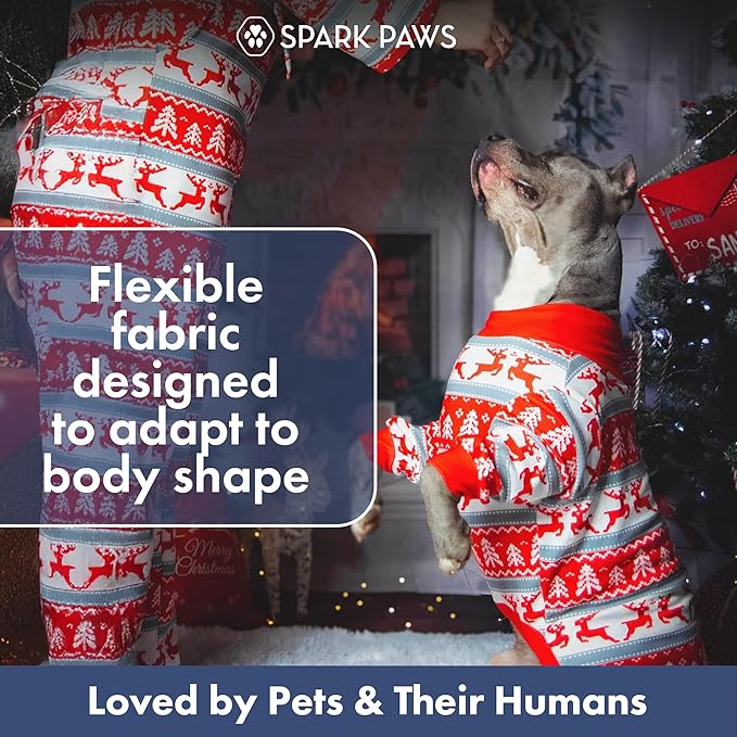 Spark Paws Dog Christmas Pajama, Dog Recovery Suit Male, Onesie, Ultra-Soft and 4-Way Stretch, for Small Medium and Large Breeds - Winter Wonderland - 3XL