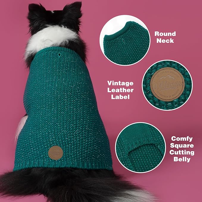 KYEESE Dog Sweater with Leash Hole for Small Dogs Male Warm Pullover with Reflective Thread Soft Knitwear Boy Dog Clothes Cozy Lightweight Thick Sweater Pet Indoor Outdoor Wear,Green,X-Small