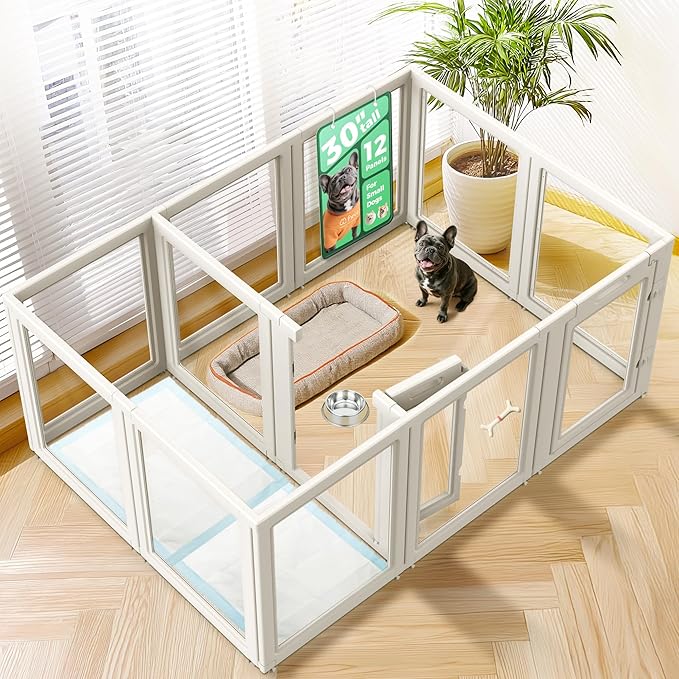 FXW AuraSpace Acrylic Indoor Dog Playpen for Small and Medium Dogs, 30 Inch, 12 Panels, White