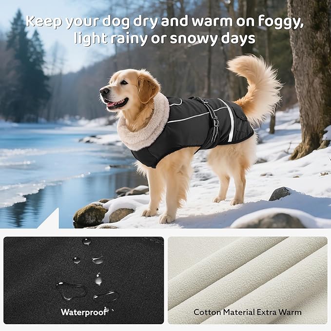 Dog Coat, Warm Dog Winter Coat Reflective Jacket Waterproof Fleece Vest, Pet Jacket Cozy for Cold Weather, Dogs Snowsuit Windproof, Adjustable Buckle for Small Dogs