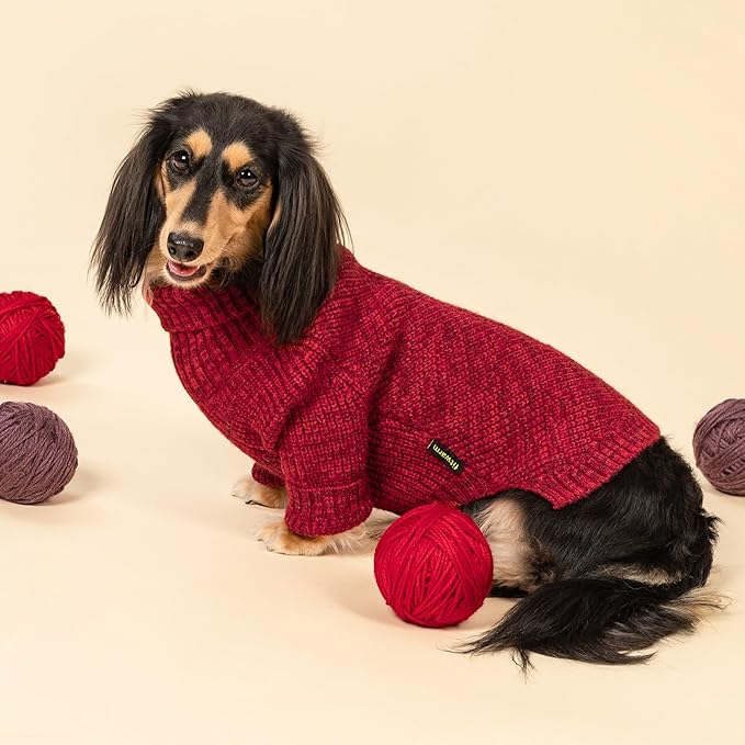 Fitwarm Knitted Turtleneck Dog Sweater, Thermal Dog Winter Clothes for Small Dogs Boy Girl, Holiday Pet Outfit, Heather Dark Red, XXL