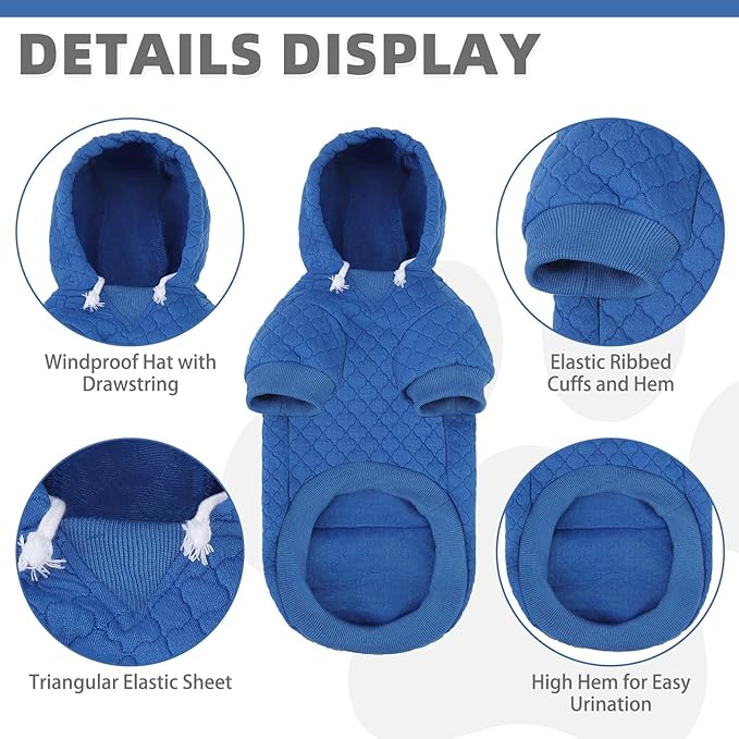 KOOLTAIL Dog Hoodie for Large Dogs, Ultra-Warm & Soft Winter Fall Fleece Large Dog Sweater Hooded Sweatshirt Clothes, Lightweight Pullover Coat for Boy Girl Labrador Great Dane Pitbull, Blue L