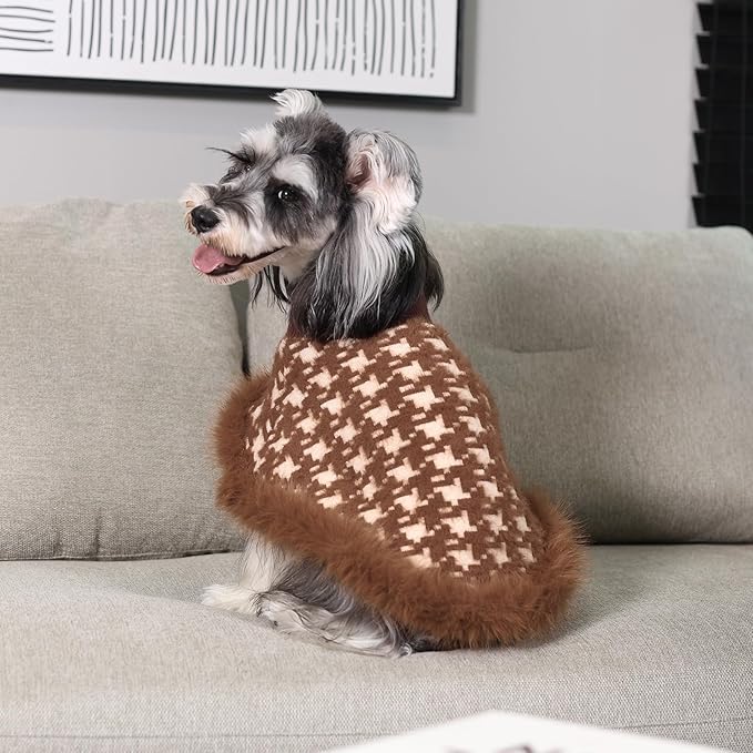 Dog Sweater Cloak, Pearl Cotton Bouclé Yarn Puppy Sweater, Cold Weather Coat Knitwear for Small Dogs, Classic Turtleneck Thick Dog Clothes with Thick Fluff DS-DP02L