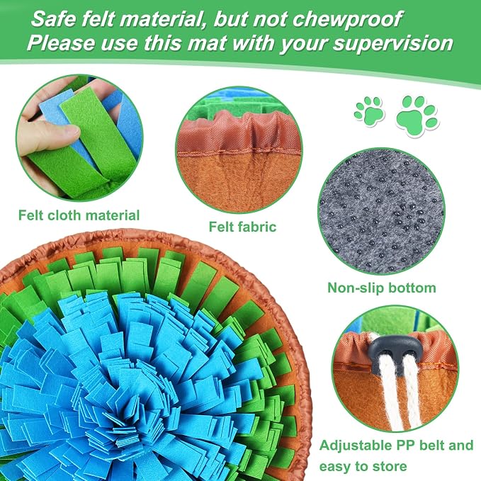Vivifying Snuffle Mat for Dogs, Adjustable Treats Feeding Mat for Slow Eating and Keep Busy, Interactive Dog Puzzle Toys Encourages Natural Foraging Skills and Smell Training (Blue Green)