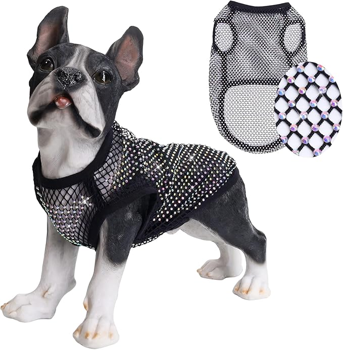 Dog Shirts Clothes,Pet Mesh Body Chains Diamond Short Sleeve Fishnet Crop,Tops Rhinestone See Through Cover up T Shirt Cloth for Large Dogs - XXL