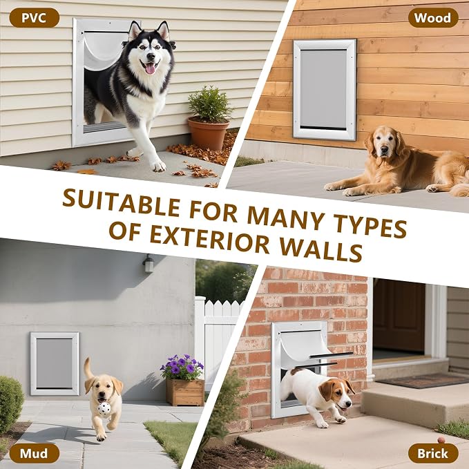 Ownpets Aluminum Dog Door for Wall and Door, Double Flap Energy Efficient, Telescoping Tunnel and Lock Panel, Heavy Duty Doggy Door for Dogs Up to 40lbs, Medium | Inner 9.25* 12.9 For Dog ≤40lbs, Telescoping Tunnel, Double Flap Insulation Energy Effici...
