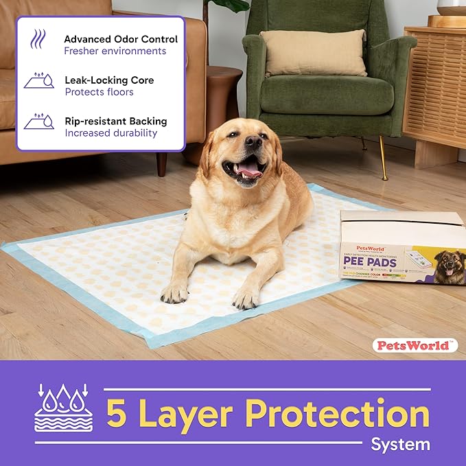 PETSWORLD Health Monitoring Dog Pee Pads – 37x54 Inch, 50 Count 3XL Color-Changing Potty Pads | Detects Health Issues | Leak-Proof, Ultra Absorbent, Odor Control