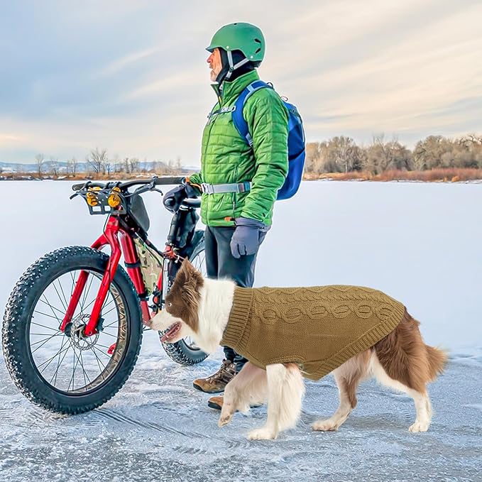 SCENEREAL Fall Knitted Dog Sweater for Large Medium Small Dogs, Cat Dog Winter Coat Warm Sweatershirts Outfits, Classic Pet Clothes with Leash Hole, Soft Pet Knitwear Apparel for Girls Boys, Beige M