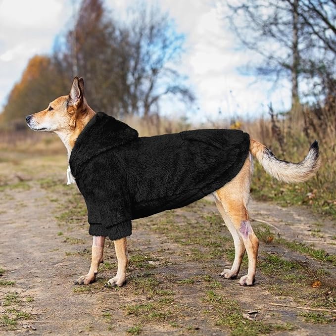 Dog Sweaters for Large Dogs,Dog Hoodie,Warm Fuzzy Fleece Sweatshirt with Hood & Pocket,Leash Hole,Cozy Cold Weather Pet Clothes Sweater Hoodie for Large Dogs(Black,2XL)